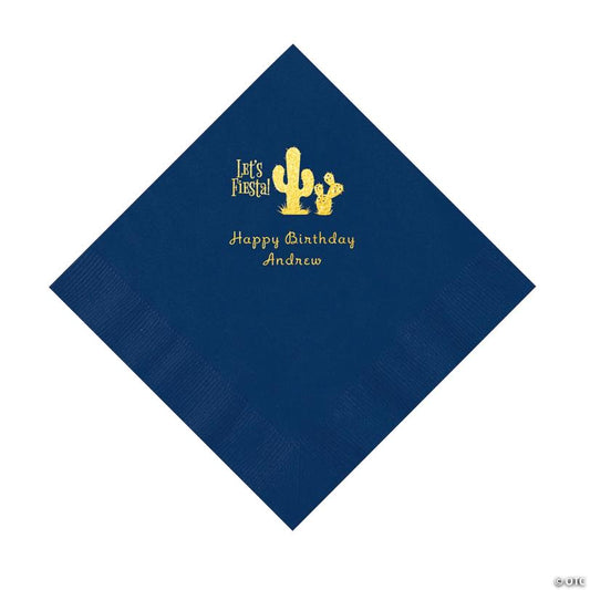 6 1/2" Bulk 50 Ct. Personalized Fiesta Navy Blue Luncheon Napkins with Gold Foil