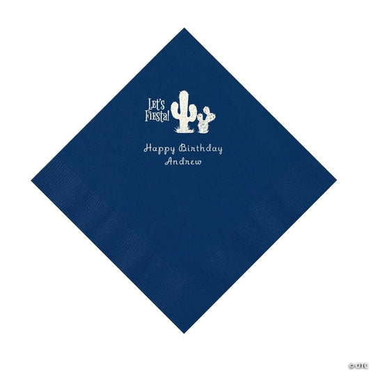6 1/2" Bulk 50 Ct. Personalized Fiesta Navy Blue Luncheon Napkins with Silver Foil