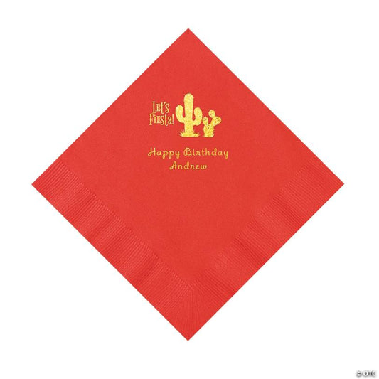 6 1/2" Bulk 50 Ct. Personalized Fiesta Red Luncheon Napkins with Gold Foil