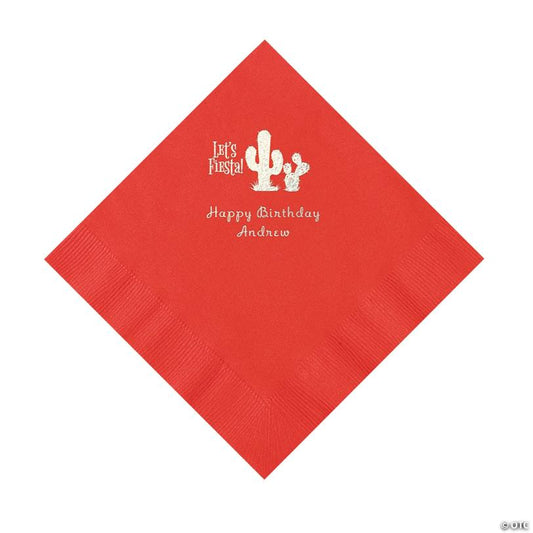 6 1/2" Bulk 50 Ct. Personalized Fiesta Red Luncheon Napkins with Silver Foil