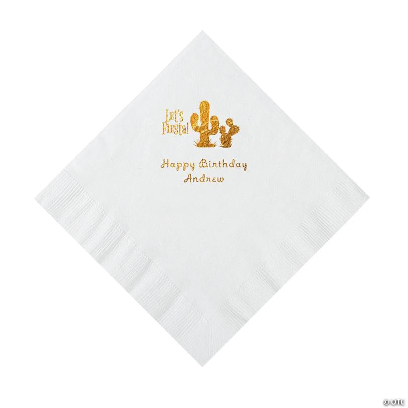 6 1/2" Bulk 50 Ct. Personalized Fiesta White Luncheon Napkins with Gold Foil