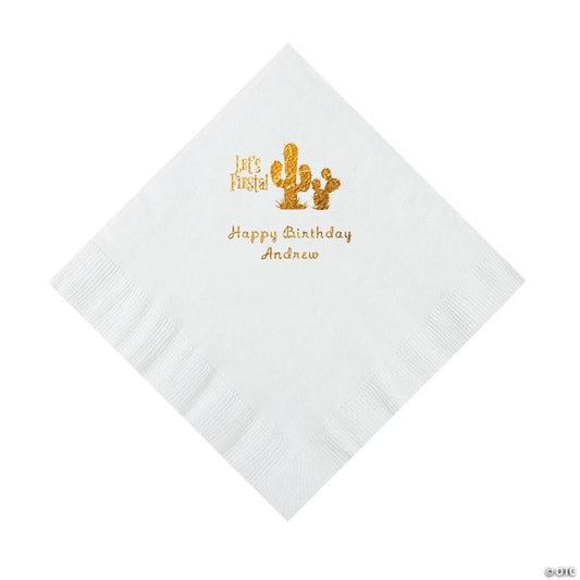 6 1/2" Bulk 50 Ct. Personalized Fiesta White Luncheon Napkins with Gold Foil