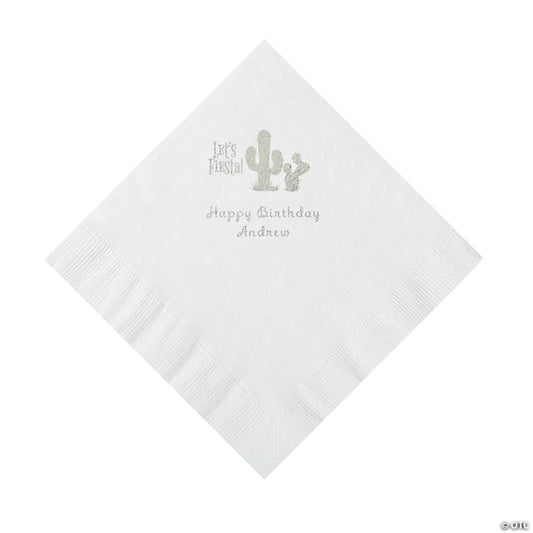 6 1/2" Bulk 50 Ct. Personalized Fiesta White Luncheon Napkins with Silver Foil