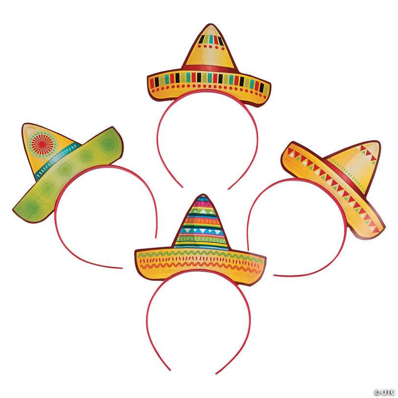6 1/2" x 3 3/4" Fiesta Party Sombrero Plastic Headbands - 12 Pc.