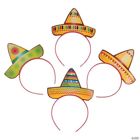 6 1/2" x 3 3/4" Fiesta Party Sombrero Plastic Headbands - 12 Pc.