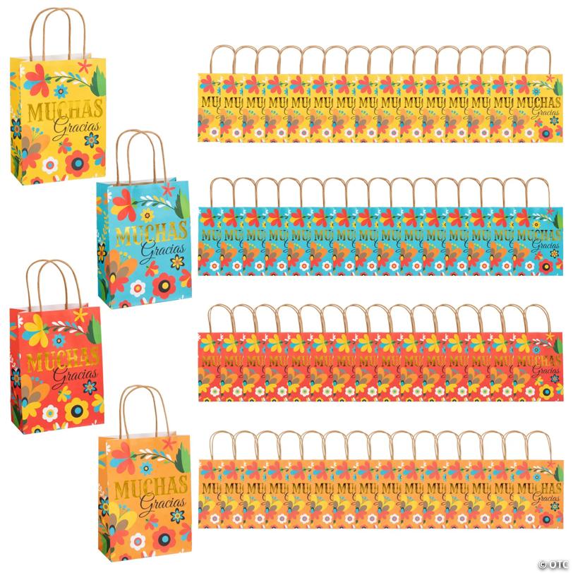 6 1/2" x 9" Bulk 60 Pc. Medium Fiesta Muchas Gracias Gift Bags