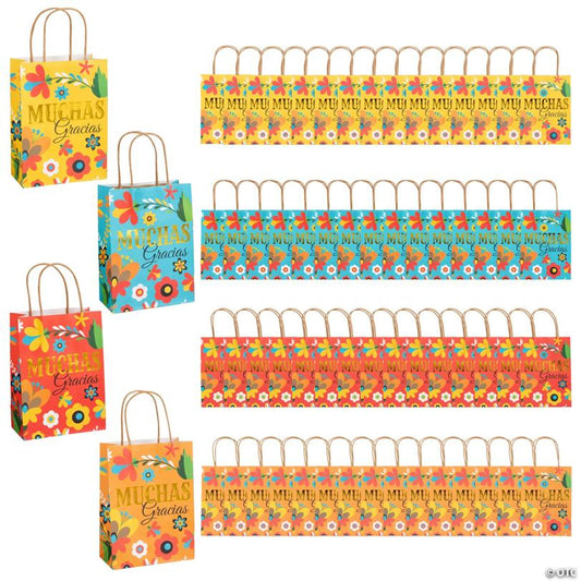 6 1/2" x 9" Bulk 60 Pc. Medium Fiesta Muchas Gracias Gift Bags
