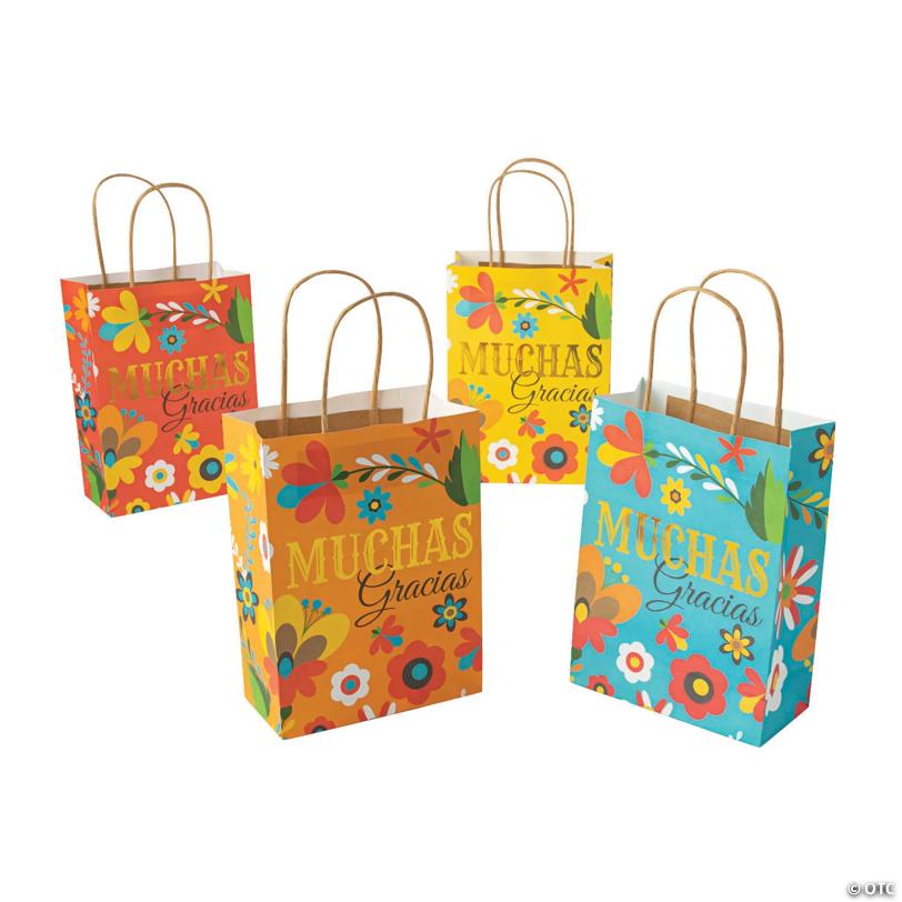 6 1/2" x 9" Medium Fiesta Muchas Gracias Gift Bags - 12 Pc.