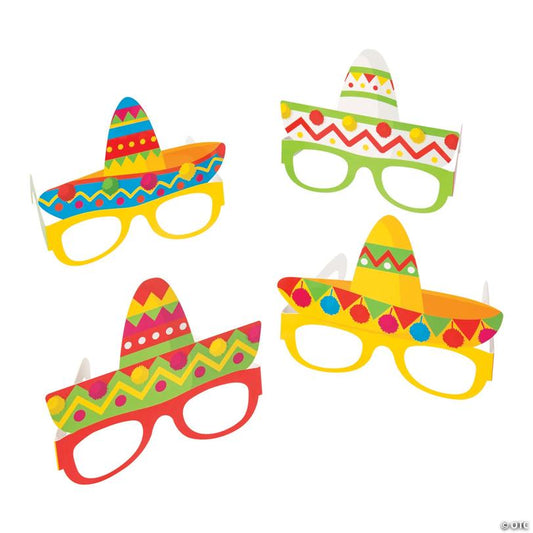 6 1/4" Fiesta Sombrero Party Paper Glasses - 12 Pc.