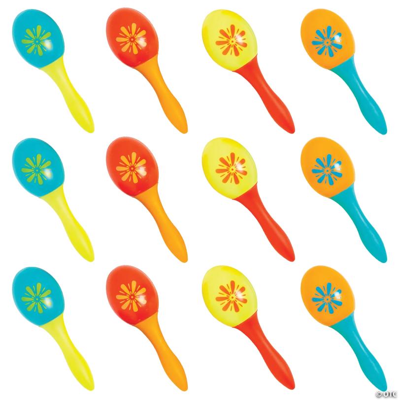 6" Bright Color Let's Fiesta Plastic Maracas - 12 Pc.