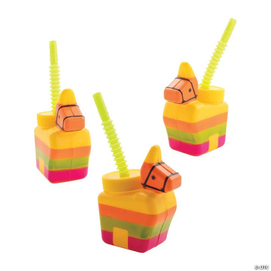 6 oz. Piñata Donkey Reusable BPA-Free Plastic Cups with Lids & Straws - 12 Ct.