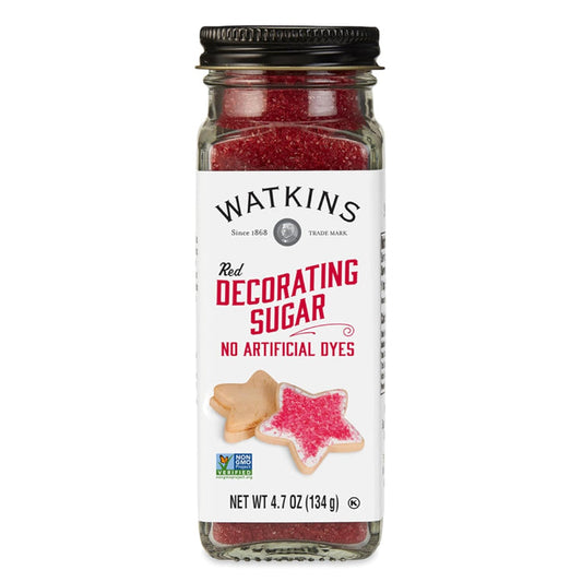 Watkins RED Sanding Decorating Sugar, Non-GMO, Kosher, 4.7 Ounce Jar Dye Free