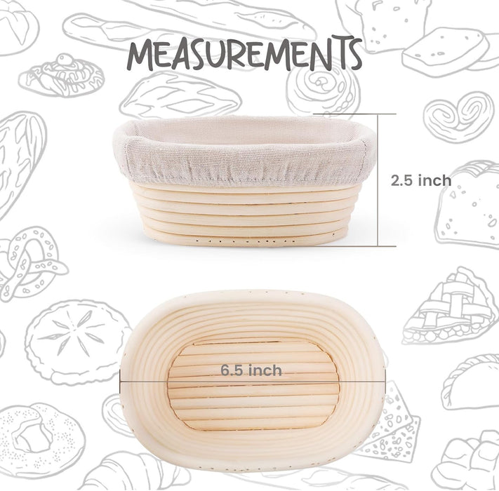 Bread Proofing Basket 6.5 inch Oval Shaped Dough Proofing Bowl w/Liners Perfect for Professional & Home Sourdough Bread Baking