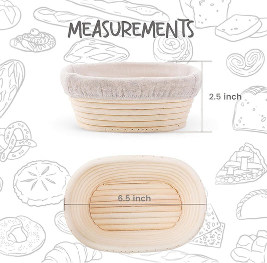 Bread Proofing Basket 6.5 inch Oval Shaped Dough Proofing Bowl w/Liners Perfect for Professional & Home Sourdough Bread Baking