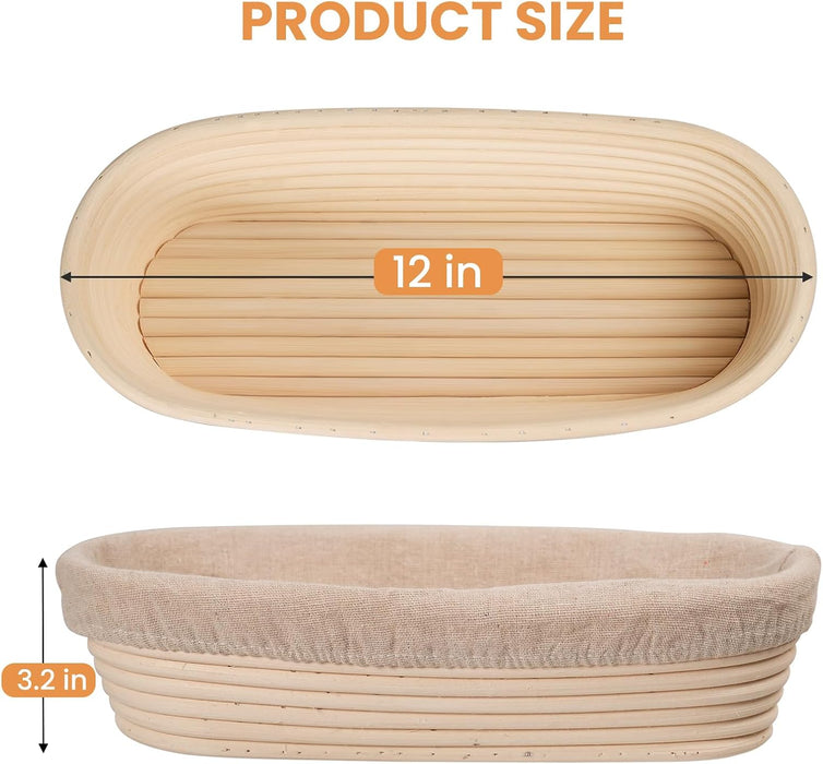 Bread Proofing Basket 12 inch Oval Shaped Dough Proofing Bowl w/Liners Perfect for Professional & Home Sourdough Bread Baking