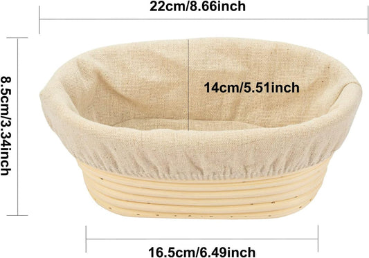 Bread Proofing Basket 8 inch Oval Shaped Dough Proofing Bowl w/Liners Perfect for Professional & Home Sourdough Bread Baking