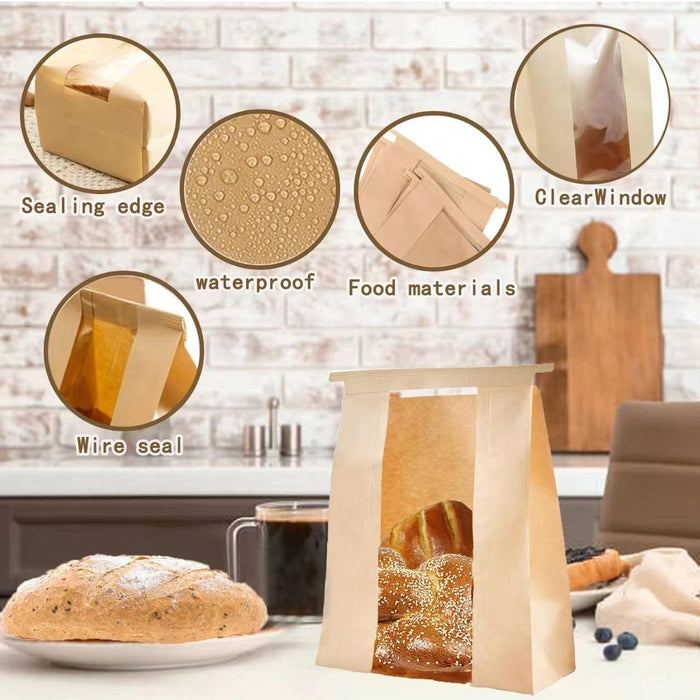 20 Paper Bread Bags for Homemade Bread (13.7x8.2x3.5 in), Sourdough Bread Bags with Window, Sourdough Storage Bread Bags for Bread Packaging