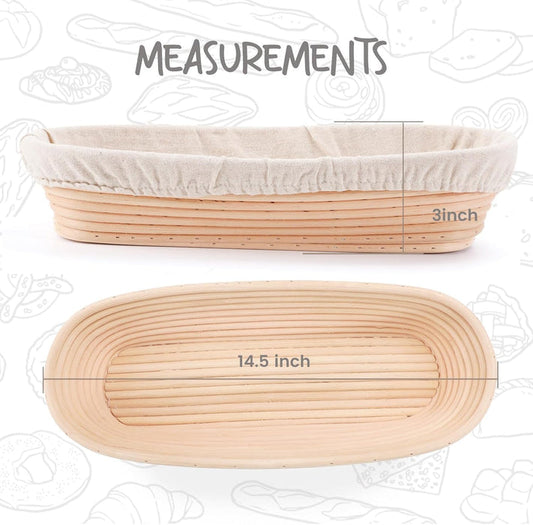 Bread Proofing Basket 14.5 inch Oval Shaped Dough Proofing Bowl w/Liners Perfect for Professional & Home Sourdough Bread Baking