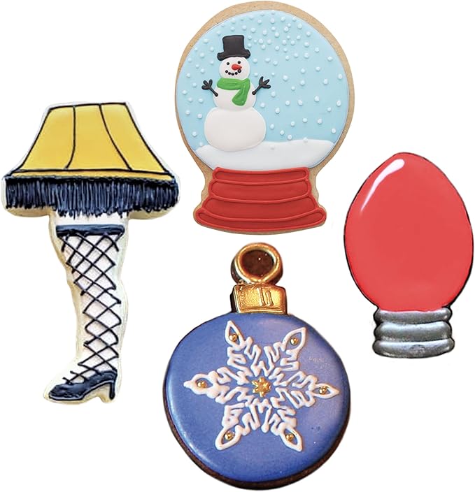 Christmas Cookie Cutters 4-Pc. Set Made in USA by Ann Clark, Snow Globe, Ornament, Light Bulb, Leg Lamp