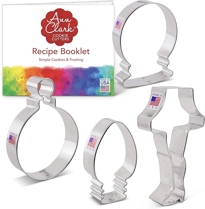 Christmas Cookie Cutters 4-Pc. Set Made in USA by Ann Clark, Snow Globe, Ornament, Light Bulb, Leg Lamp