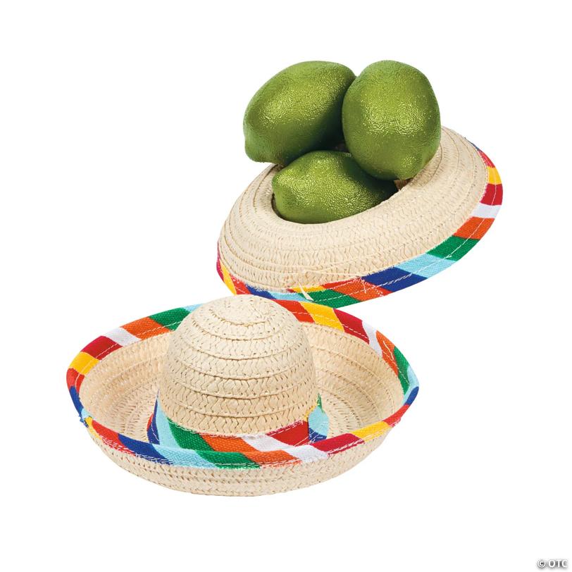 8" Mini Tabletop Woven Straw Sombreros - 12 Pc.