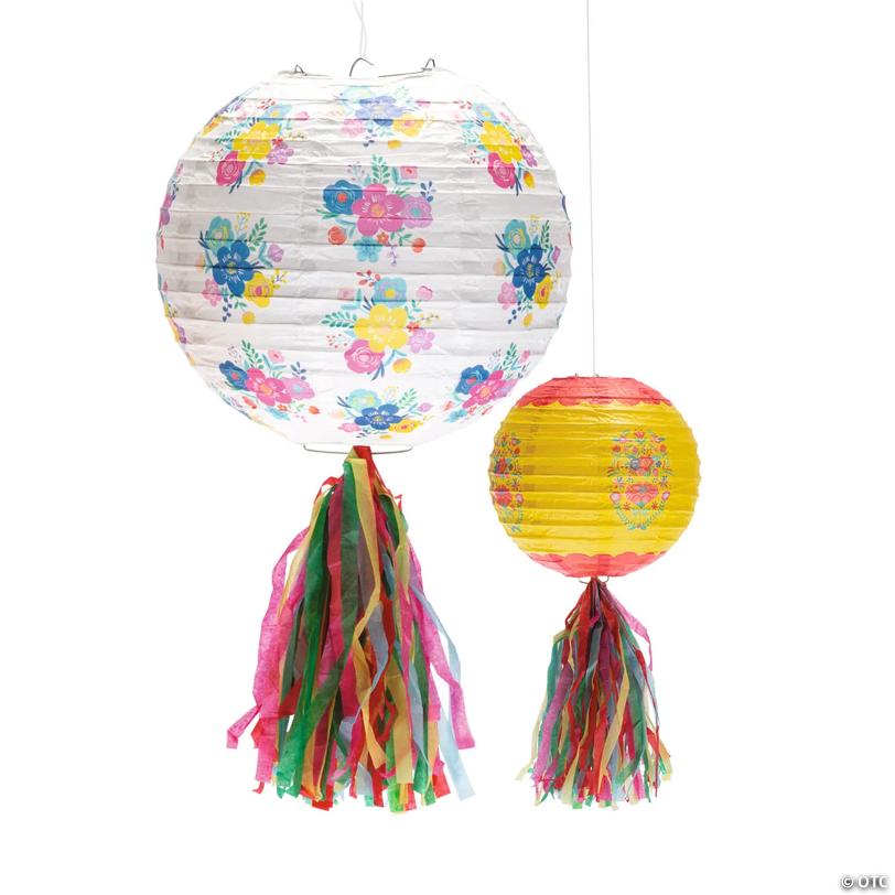 8" - 10" Fiesta Floral Bright Hanging Paper Lanterns - 2 Pc.