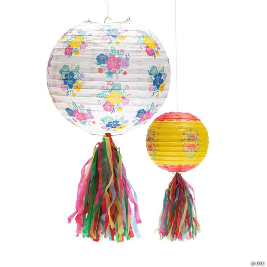 8" - 10" Fiesta Floral Bright Hanging Paper Lanterns - 2 Pc.