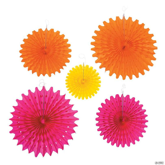 8" - 16" Bright Fiesta Party Hanging Paper Fans - 12 Pc.