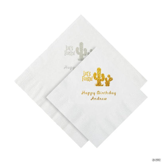 Gold Fiesta Personalized Napkins with Silver Foil - Beverage
