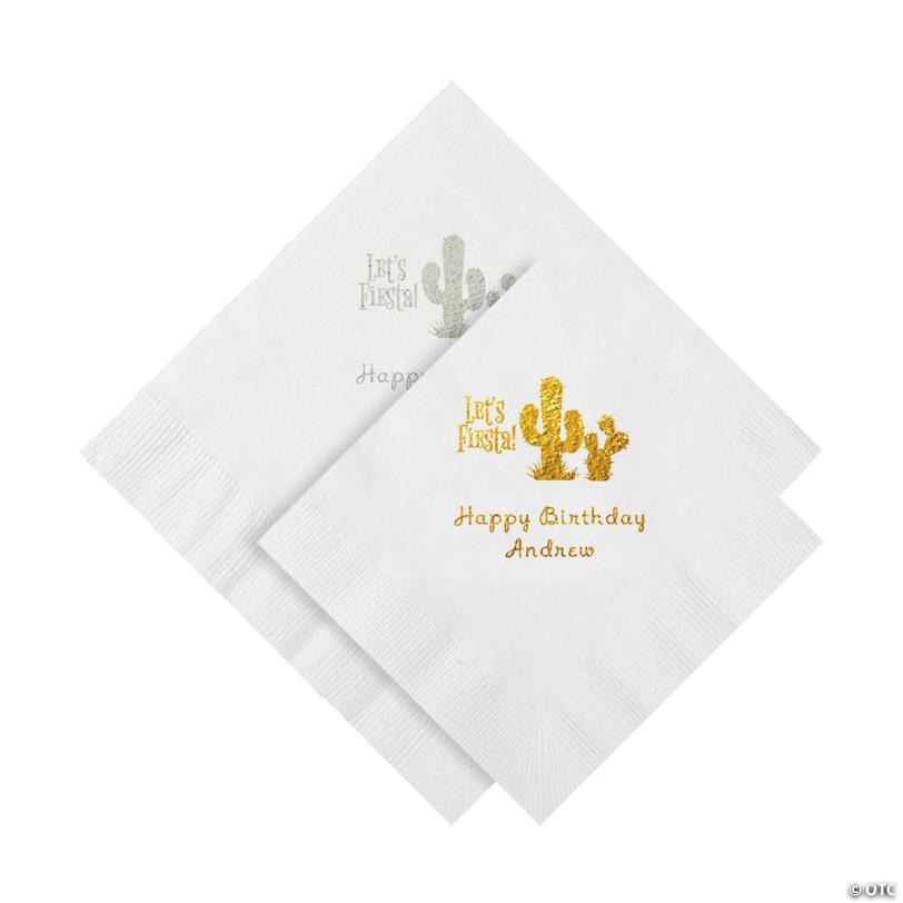 Purple Fiesta Personalized Napkins with Silver Foil - 50 Pc. Beverage