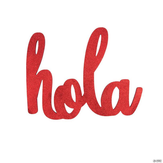 Red Glitter Hola Sign