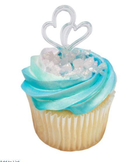 Double Heart Silver Cupcake or Cake Decorating plastic toppers 12 set