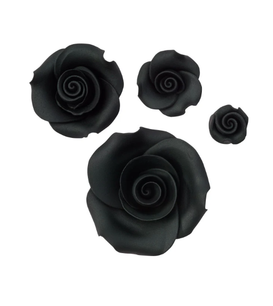 Black Rose Assortment Sugar Soft Premium Edible Decorations 24 count