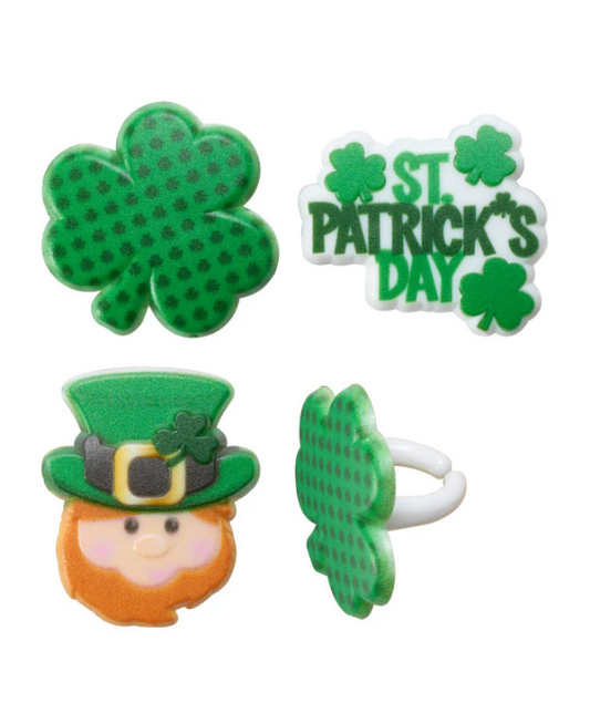 St. Patrick's Day Icons Clover and Leprechaun Cupcake Rings 12 set