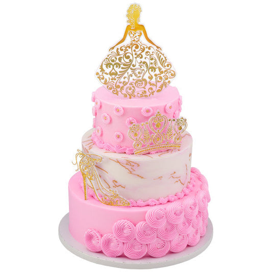 Princess, Crown and Shoe Gold Quinceanera Cake Kit Topper