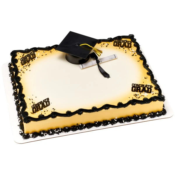Graduation Large Black Grad Cap with Tassels Layon Cake - 12 per order