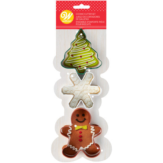 Wilton Metal Christmas Cookie Cutter Set, 3-Piece (Christmas Tree, Snowflake, Gingerbread Man)