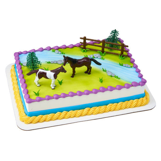 Horses, trees, and Fence Birthday Cake Kit 3 Piece