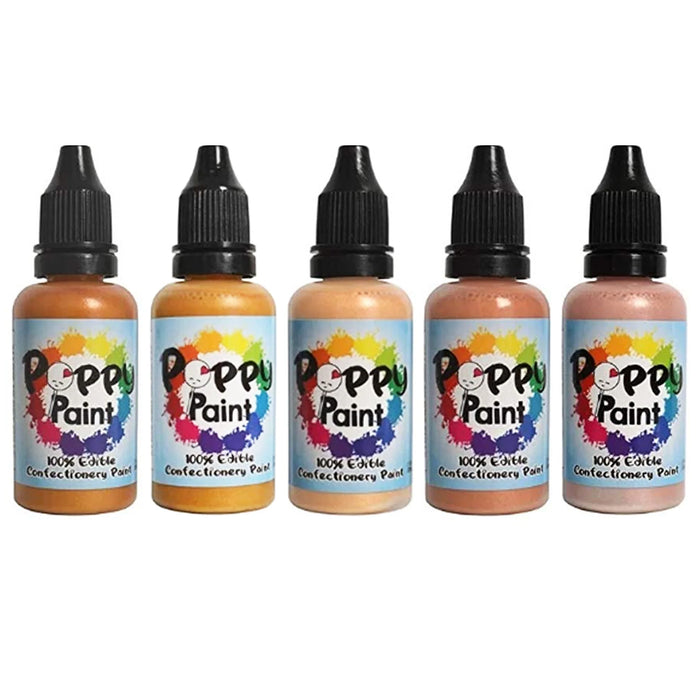 Poppy Paint 5Pc Gold Color Set Kit - Each bottle 30 ml (1 fl oz)