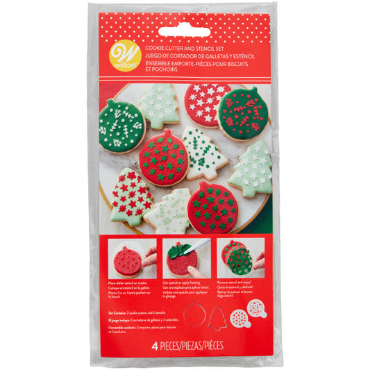 Wilton Merry Christmas Cookie Cutter and Stencil Set, 4-Piece Set
